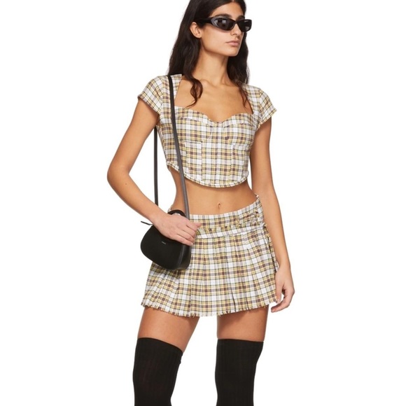 Danielle Guizio White Plaid Corset Top in Yellow and Lime, size S - Picture 4 of 5